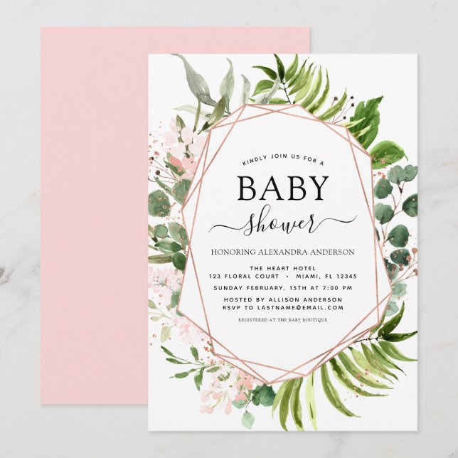 Babyskor Eucalyptus Botaniskt geometriskt Inbjudningar (Fram/baksida)