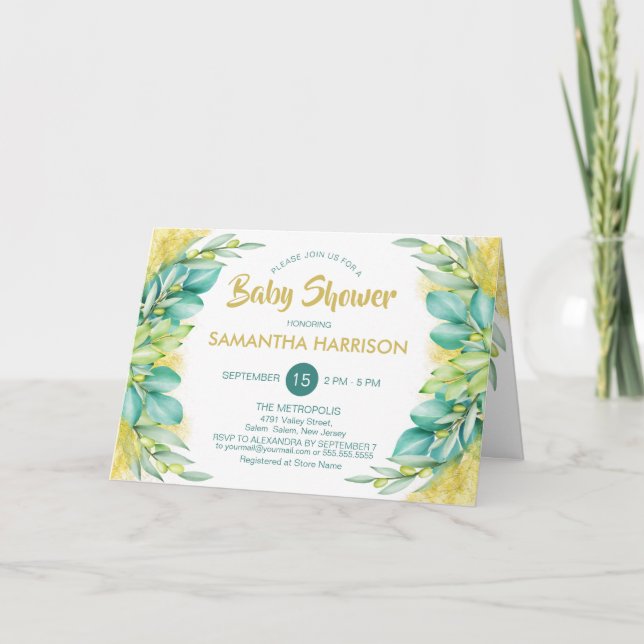 Babyskor Eucalyptus Löv Diaper Raffle 2 på 1 Inbjudan (Framsida)