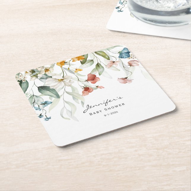 Babyskor, färglös Blommigt ändå. Underlägg Papper Kvadrat (Vinklad)