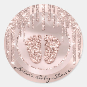 Babyskor Feet Rosa Namn Drives Ro Glitter Runt Klistermärke