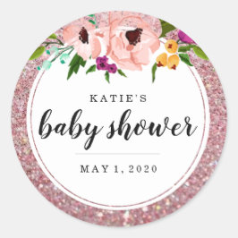 Babyskor Flower Krona Glitter Rosa Lila  Runt Klistermärke
