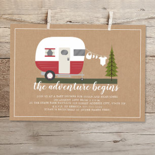 Babyskor för äventyr Red Trailer Camper Woodland B Inbjudningar