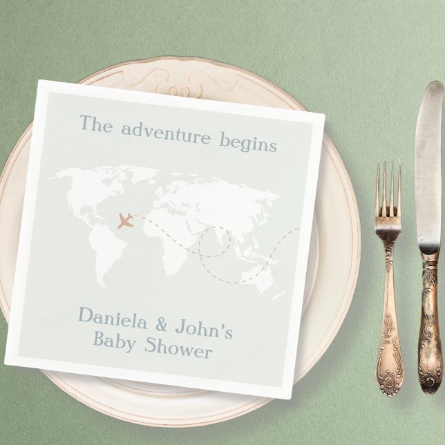 Babyskor för Äventyr Travel World Map Shower Pappersservett (Adventure Travel World Map Baby Shower Napkins)