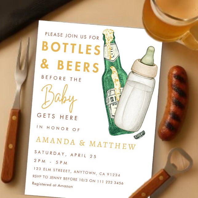 Babyskor för Avslappnad av flaskor och Öl-kod Inbjudningar (Bottles and Beers Coed Casual Baby Shower Invitation)