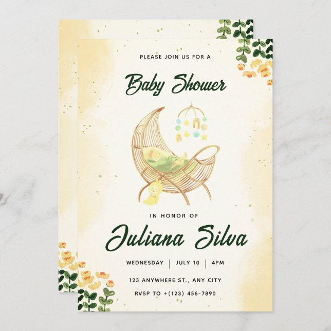 Babyskor för Baby Blommigt Inbjudningar (Fram/baksida)