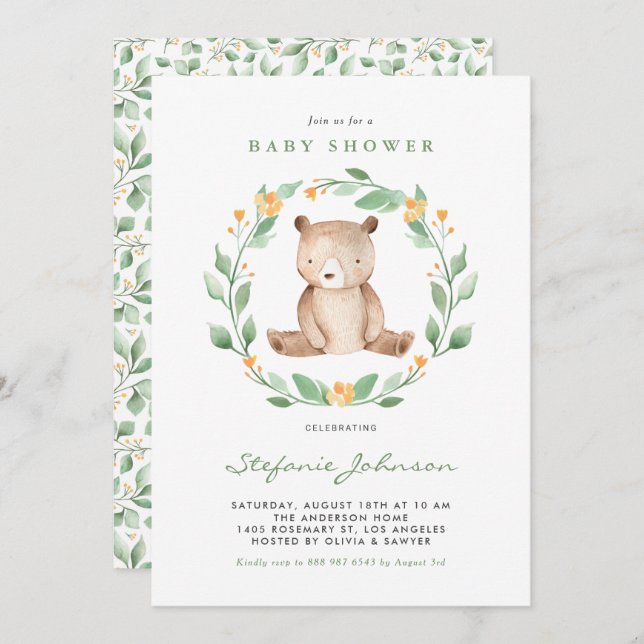 Babyskor för Baby med kute och vattenfärg Inbjudningar (Fram/baksida)