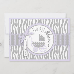 Babyskor för Baby, Zebra tryck och lavender Inbjudningar