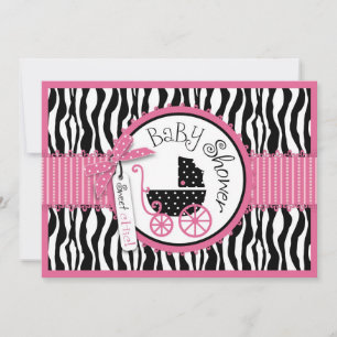 Babyskor för Baby, Zebra tryck och Shock rosa Inbjudningar