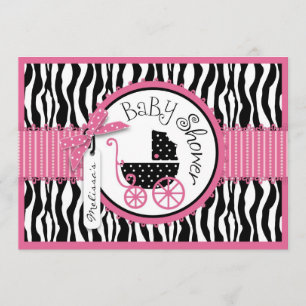 Babyskor för Baby, Zebra tryck och Shock rosa Inbjudningar