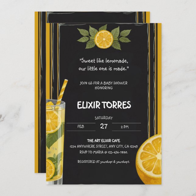 Babyskor för babykläder i lemonad-kalkplattan inbjudningar (Fram/baksida)