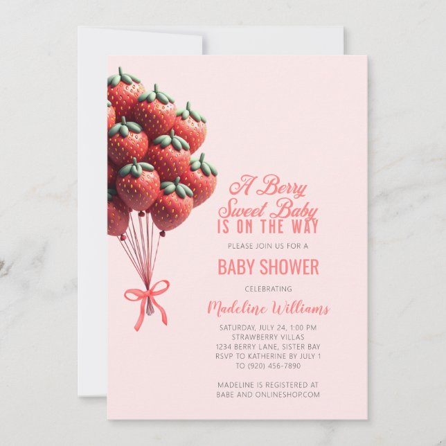 Babyskor för Berry Sweet Baby Strawberry Balloons  Inbjudningar (Framsida)