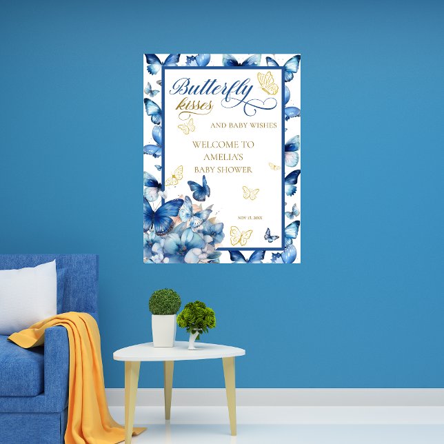 Babyskor för bisamhällen i det vita blåa Guld-fjär Poster (Skapare uppladdad)