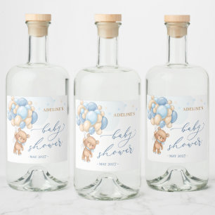 Babyskor för blå ballonger för nalle spritflaskor etikett