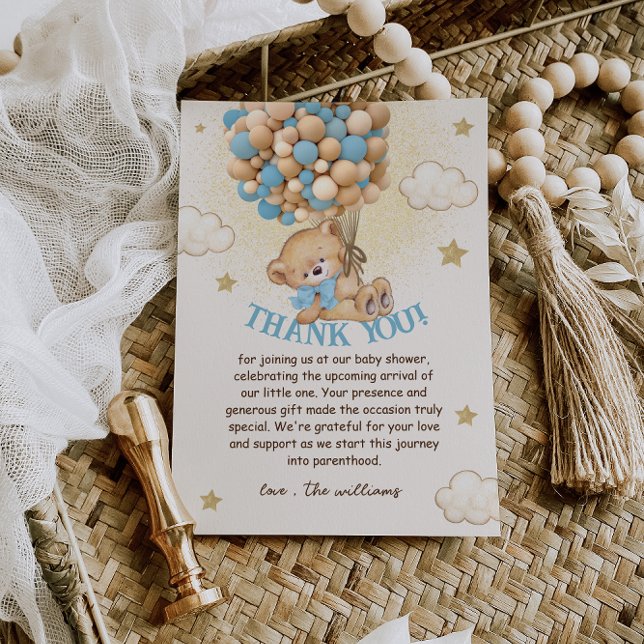 Babyskor för blå ballonger för nalle tack kort (Skapare uppladdad)