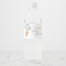 Babyskor för blå ballonger för nalle vattenflaskor etikett