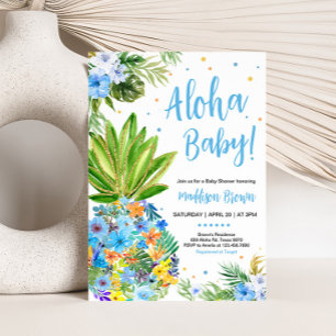 Babyskor för blommigt blå ananas inbjudningar