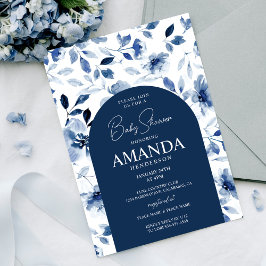 Babyskor för Blommigt för marin och dusty Blue Boy Inbjudningar