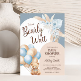 Babyskor för Blue Boho Bear Balloon Baby Shower Inbjudningar