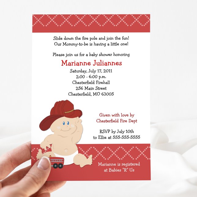 Babyskor för brandbekämpning i baby inbjudningar (Firefighter baby shower invitation - created by Art by Jess)