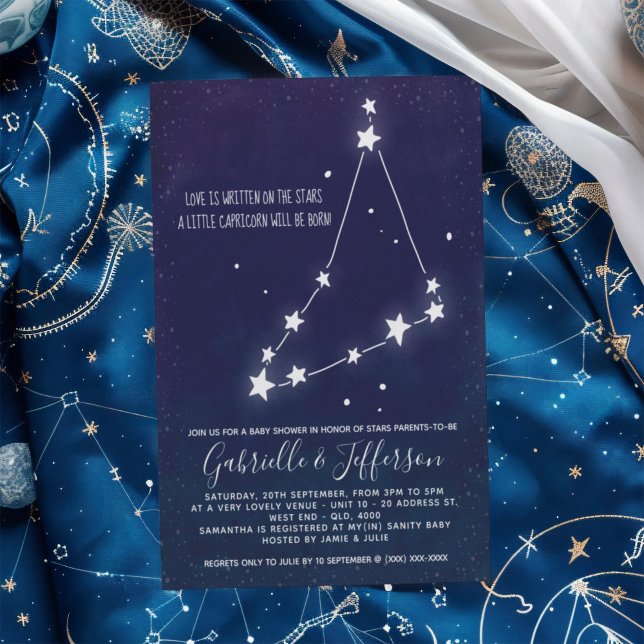 Babyskor för Capricorn Astrology Inbjudningar (Celebrate with the star sign your little one will be born under. Nature takes its course.)