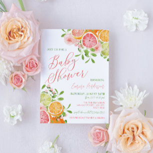 Babyskor för citrusfrukter och blommor inbjudningar