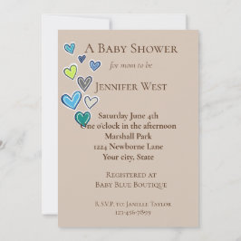 Babyskor för Cream Blue Grönt Hearts Inbjudningar