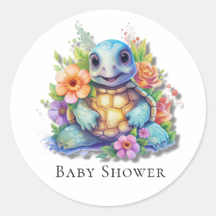 Babyskor för Cute Blommigt Sea Turtle Runt Klistermärke
