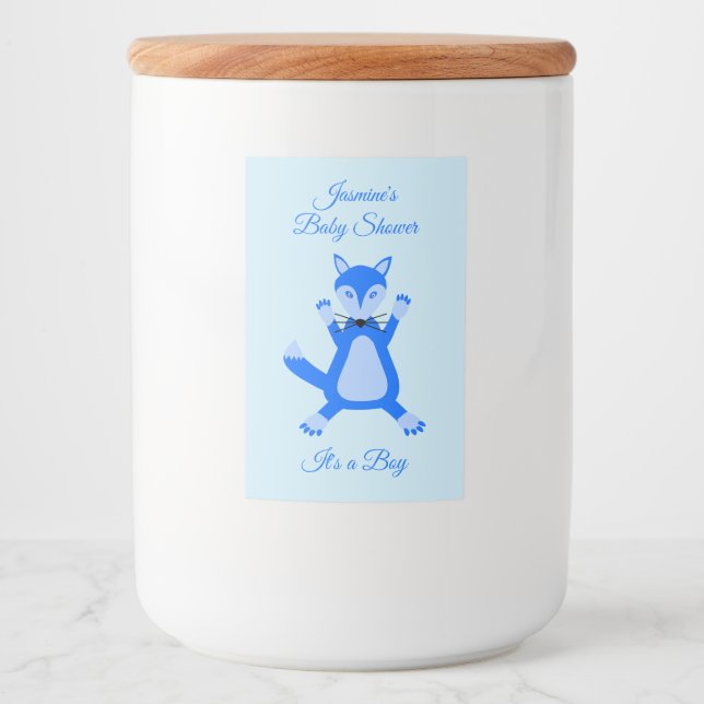Babyskor för Cute Blue Pojke Fox Anpassningsbar  Mat Etikett (Framsida)