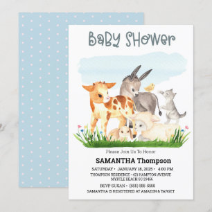 Babyskor för Cute Boskap Blue Boys Baby Shower Inbjudningar