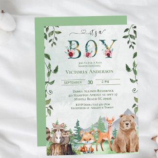 Babyskor för Cute Boy Woodland Inbjudningar