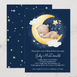 Babyskor för Cute Crescent Navy Måne Nalle Inbjudningar