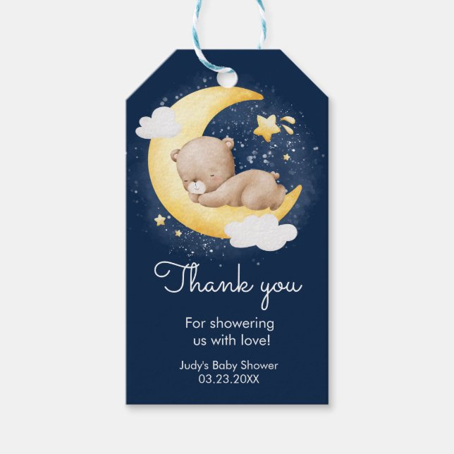 Babyskor för Cute Crescent Navy Måne Nalle Presentetikett (Framsidan)