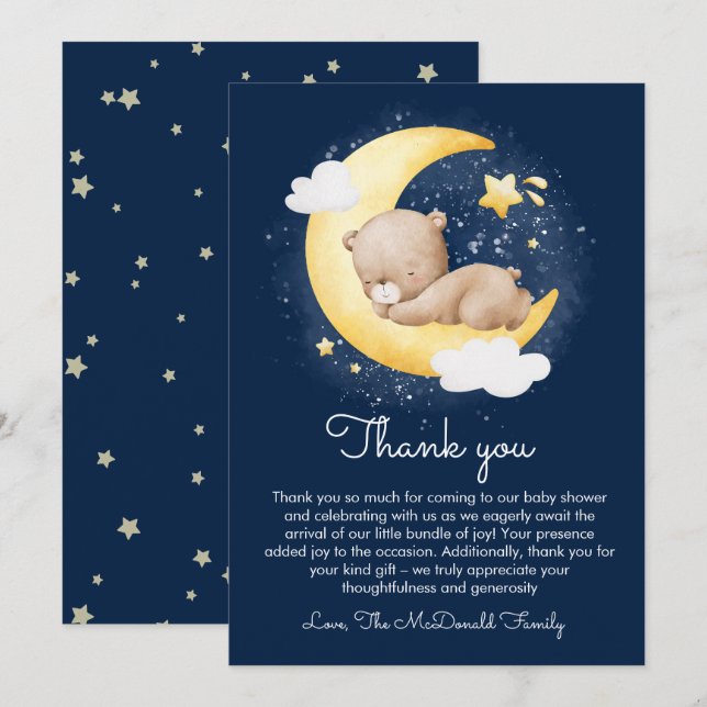 Babyskor för Cute Crescent Navy Måne Nalle Tack Kort (Fram/baksida)