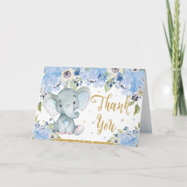 Babyskor för Cute Elephant Blue Blommigt Tack Kort