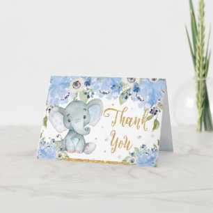 Babyskor för Cute Elephant Blue Blommigt Tack Kort
