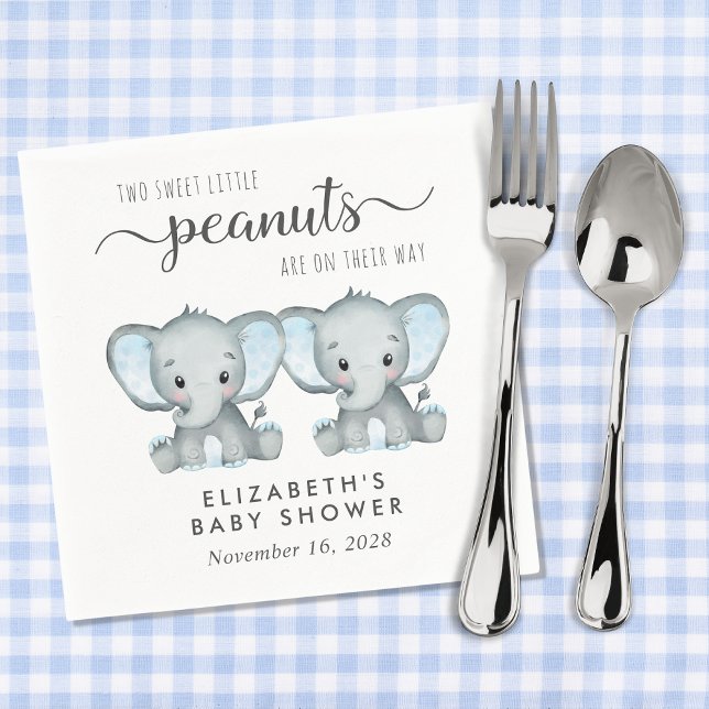 Babyskor för Cute Elephant Twin Boys Baby Shower Pappersservett (Skapare uppladdad)