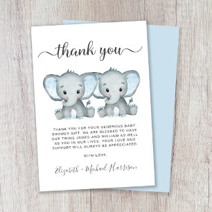 Babyskor för Cute Elephant Twin Boys Baby Shower Tack Kort