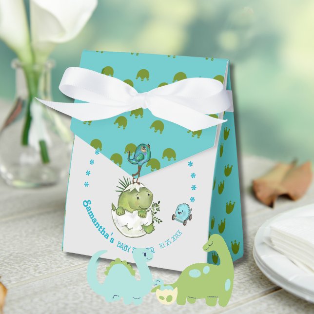 Babyskor för Cute Hatching Dino Presentaskar (Cute Hatching Dino Baby Shower Favor Boxes)