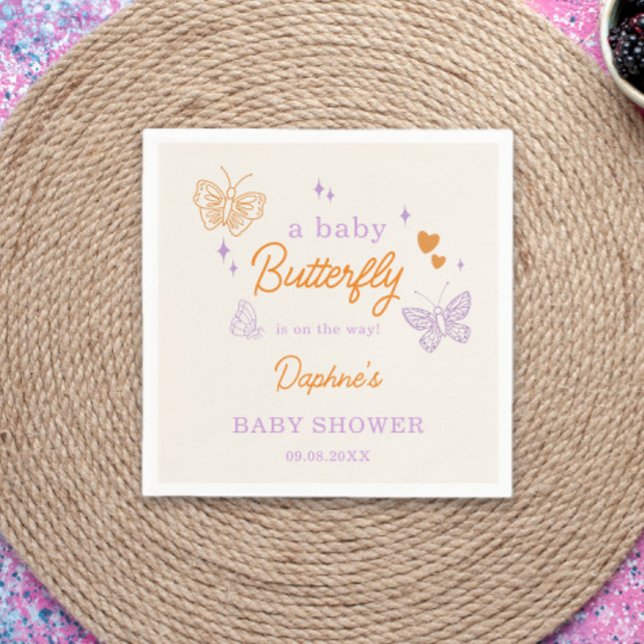 Babyskor för Cute Lavender & Orange Butterfly Pappersservett (Skapare uppladdad)