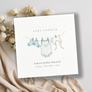 Babyskor för Cute Simple Blue Pojke Clothesline B Pappersservett