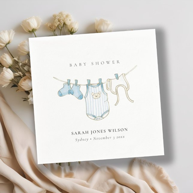 Babyskor för Cute Simple Blue Pojke Clothesline Pappersservett (Skapare uppladdad)