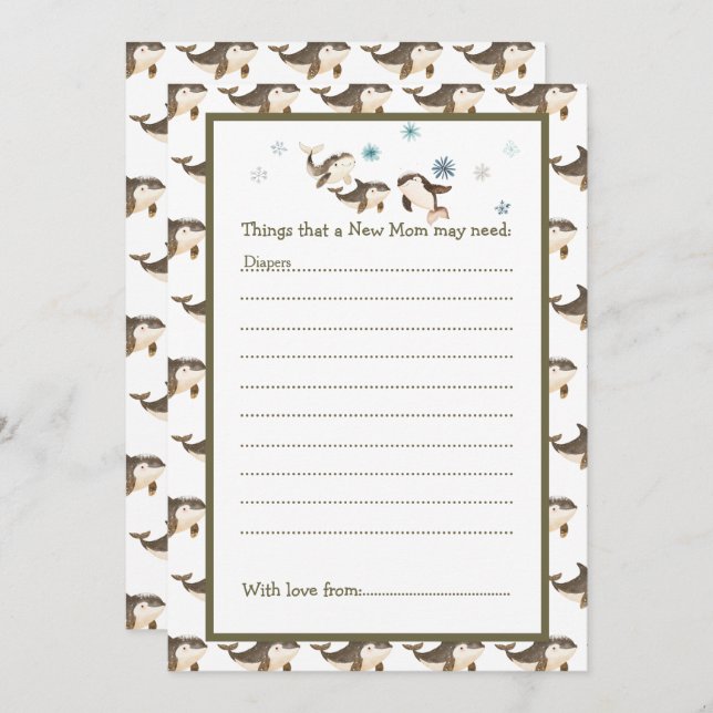 Babyskor för Cute Winter-arktiska val Inbjudningar (Fram/baksida)