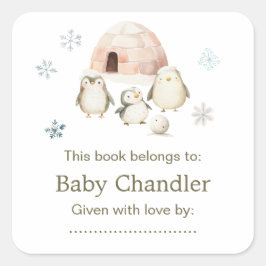 Babyskor för Cute Winter Penguins Baby Shower Fyrkantigt Klistermärke