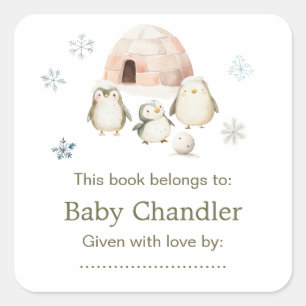 Babyskor för Cute Winter Penguins Baby Shower Fyrkantigt Klistermärke