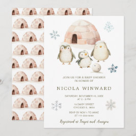 Babyskor för Cute Winter Penguins Baby Shower Inbjudningar