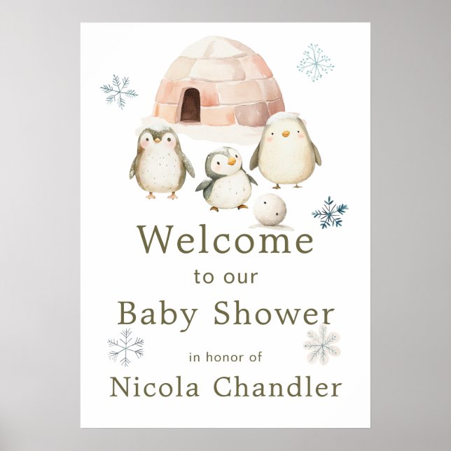 Babyskor för Cute Winter Penguins Baby Shower Poster (Framsidan)