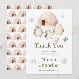 Babyskor för Cute Winter Penguins Baby Shower Tack Kort