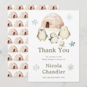 Babyskor för Cute Winter Penguins Baby Shower Tack Kort