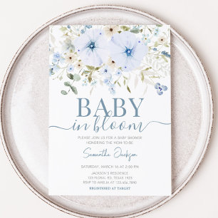 Babyskor för Dusty Blue Baby Bloom Baby Shower Inbjudningar