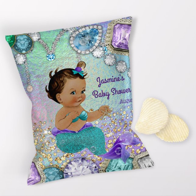 Babyskor för etnisk Sjöjungfru med Chip-emballage Reklamblad (1 ounce snack bag wrapper flyer. )